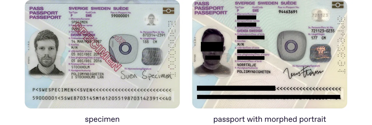 Swedish genuine and fake passport